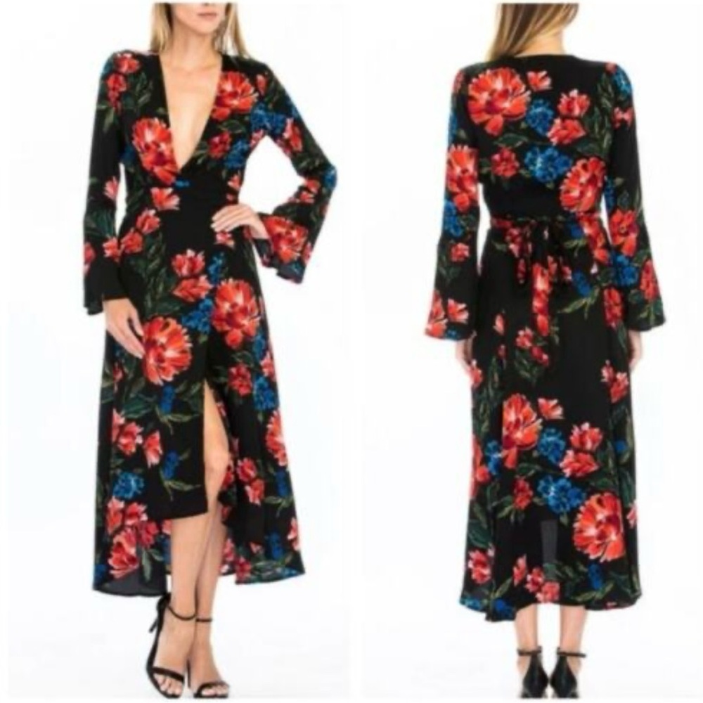 Olivaceous Floral Wrap Maxi Dress